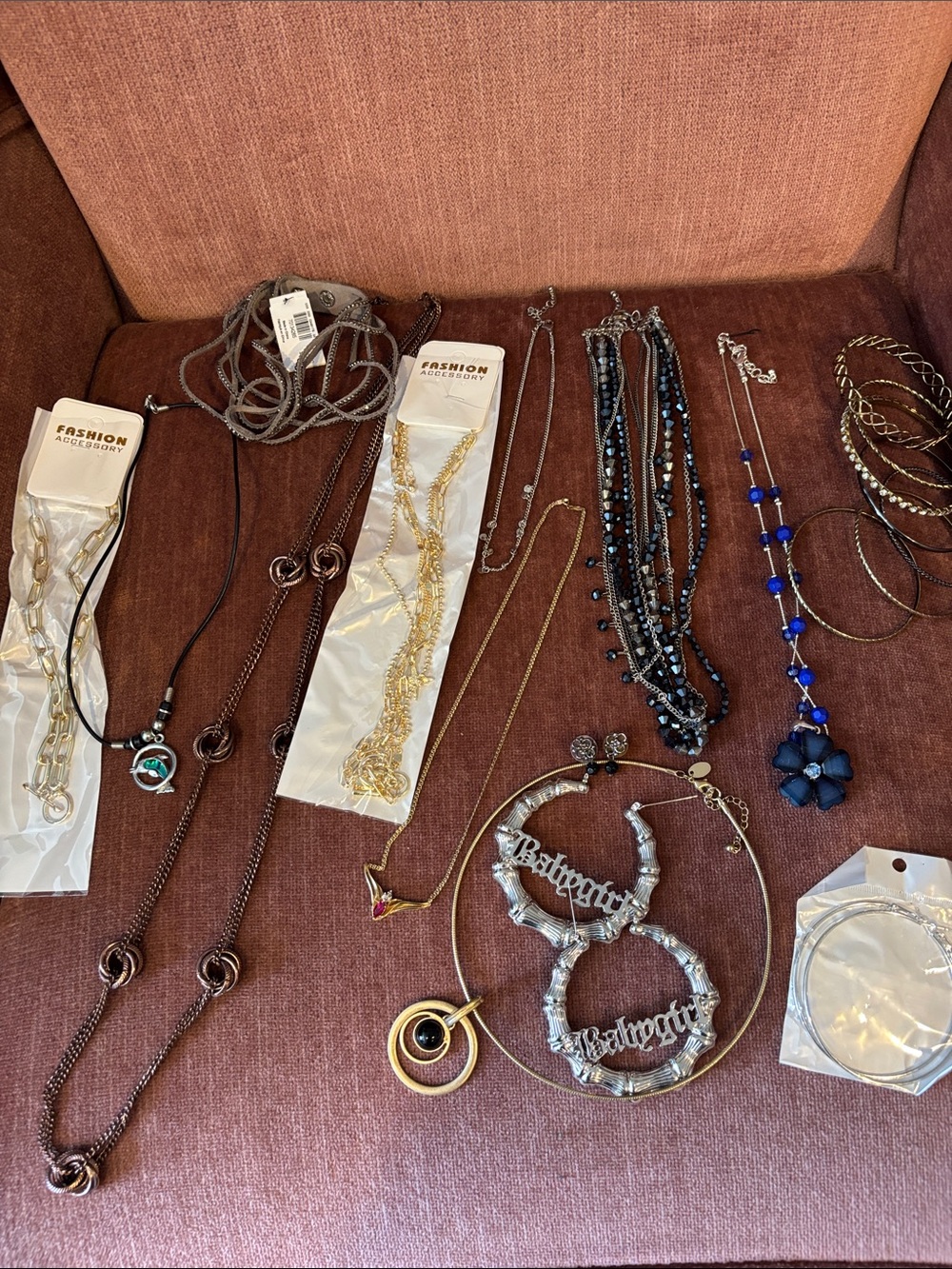 Mixed Women’s Necklace & Bracelet Set - Black, Blue, Gold, Silver